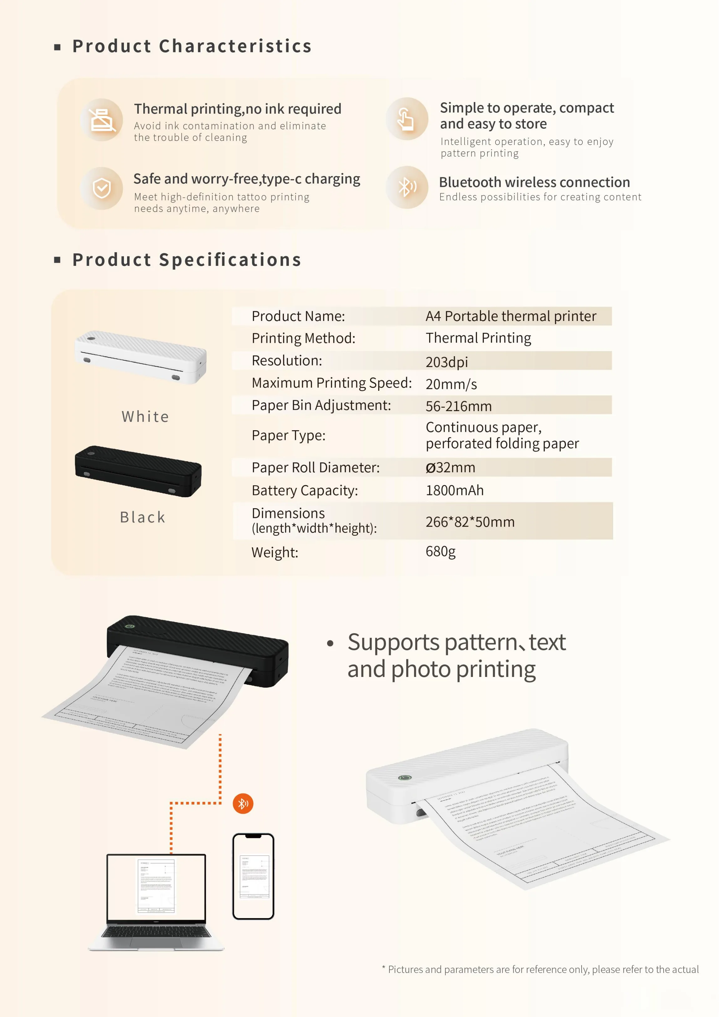 Details of A4 Portable Thermal Printer – A42(2)