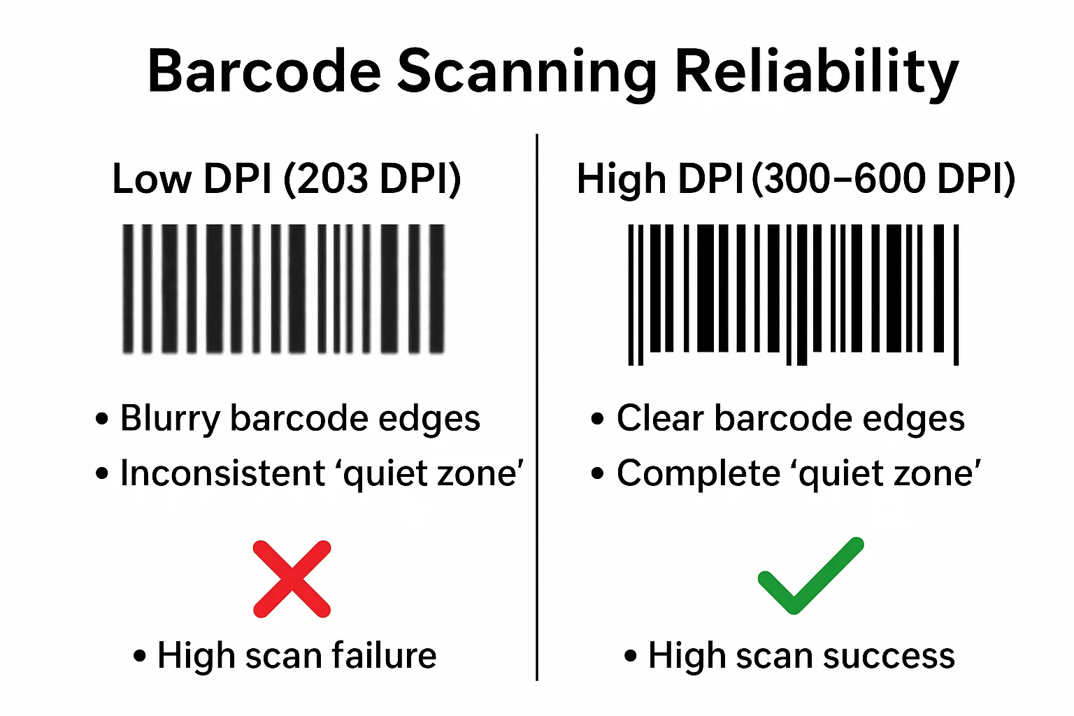 comparison of barcode printing at 203 dpi and 300 dpi